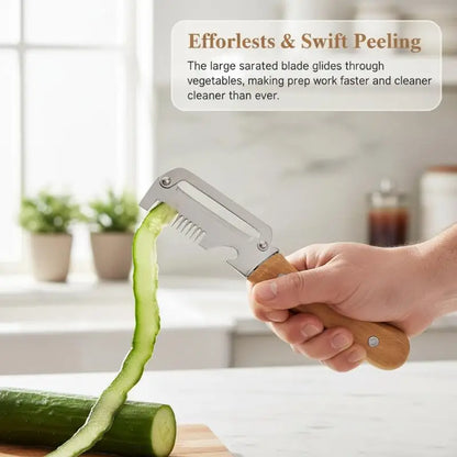 Multi-Functional Vegetable Peeler For Kitchen, Ultra-Sharp Stainless Steel Blade With Wooden Handle And Bottle Opener