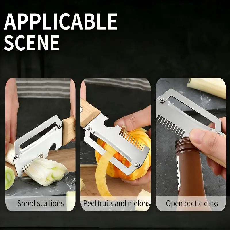 Multi-Functional Vegetable Peeler For Kitchen, Ultra-Sharp Stainless Steel Blade With Wooden Handle And Bottle Opener