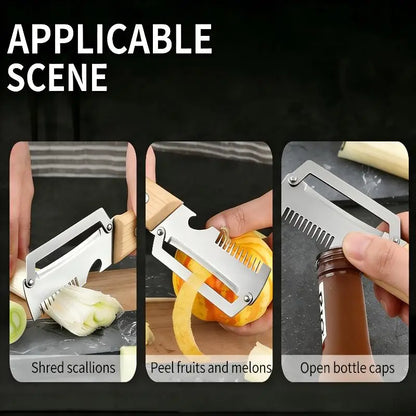 Multi-Functional Vegetable Peeler For Kitchen, Ultra-Sharp Stainless Steel Blade With Wooden Handle And Bottle Opener