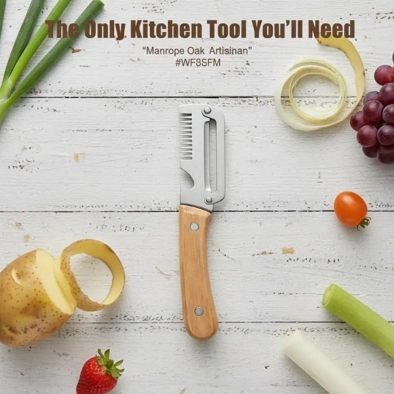 Multi-Functional Vegetable Peeler For Kitchen, Ultra-Sharp Stainless Steel Blade With Wooden Handle And Bottle Opener