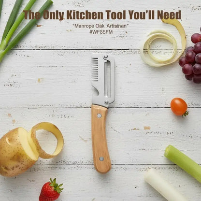Multi-Functional Vegetable Peeler For Kitchen, Ultra-Sharp Stainless Steel Blade With Wooden Handle And Bottle Opener