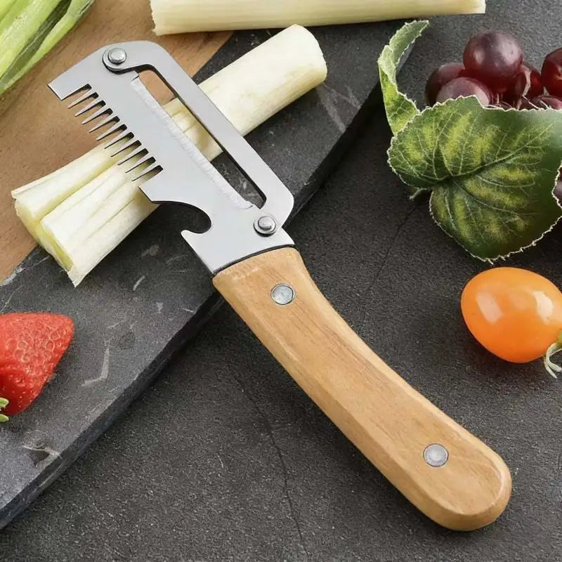 Multi-Functional Vegetable Peeler For Kitchen, Ultra-Sharp Stainless Steel Blade With Wooden Handle And Bottle Opener
